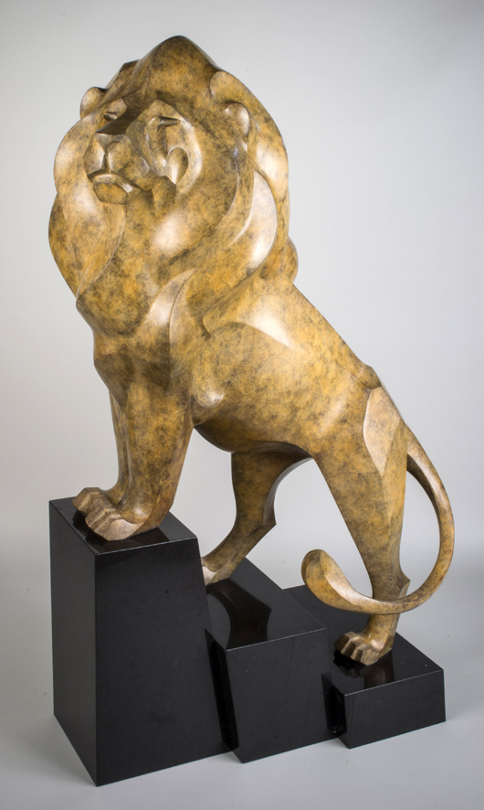 Rosetta (Jan Schockner) (American, 20th century), 'Vigilance (MGM Lion),' bronze with marble base, 1996, signed, dated and numbered 1/10, height 60 inches. Price realized: $9,000. Capo Auction Fine Art and Antiques image.